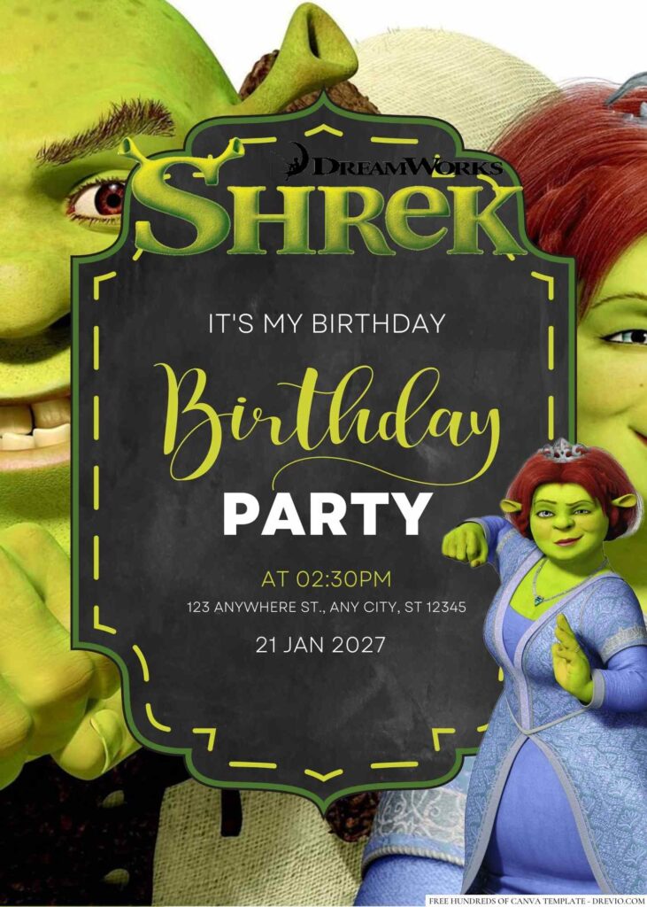 Free Editable Fiona from Shrek Birthday Invitation
