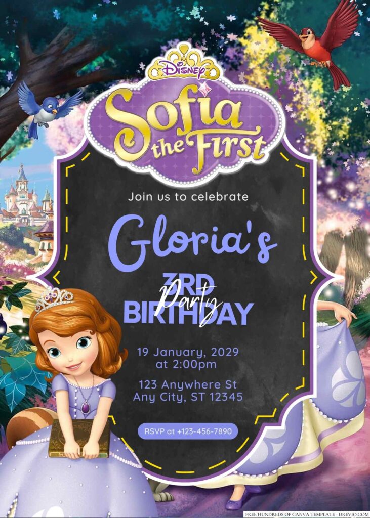 Free Editable Sofia the First Birthday Invitation