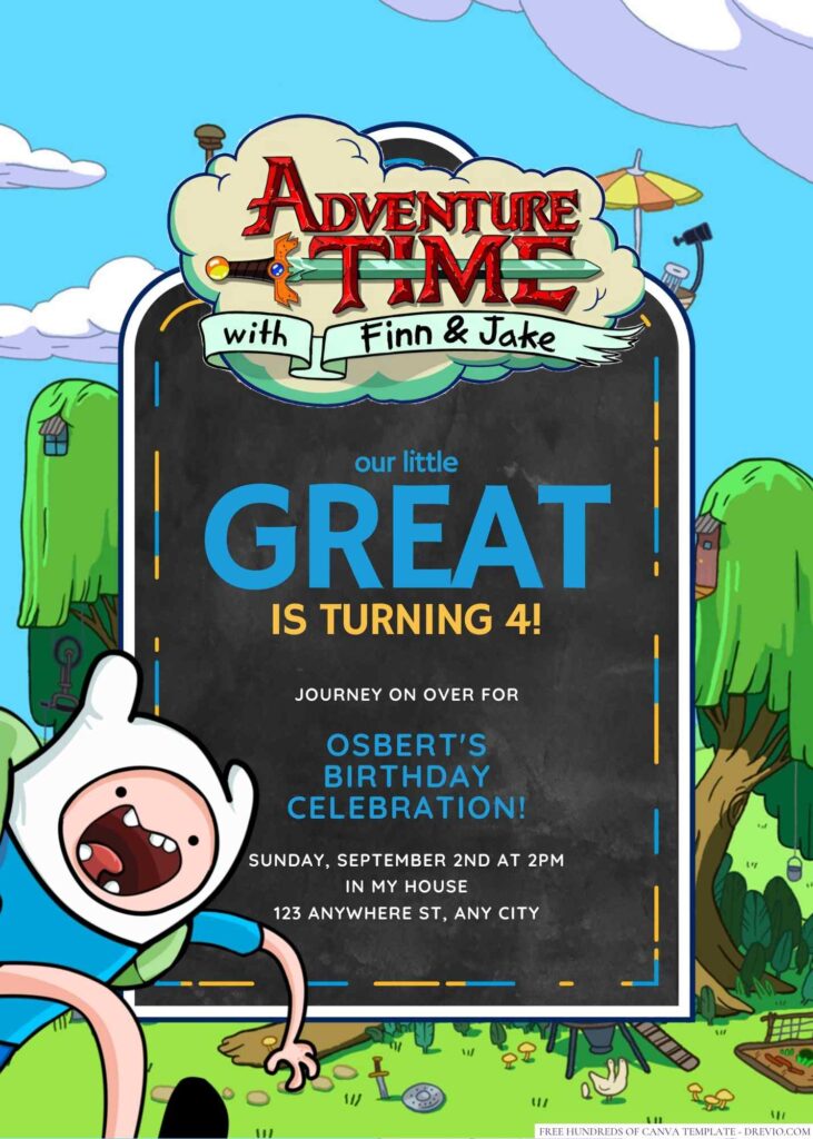 Free Editable Adventure Time Birthday Invitation