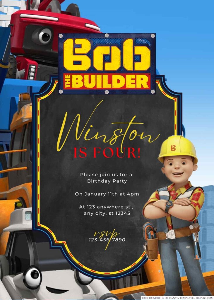 Free Editable Bob the Builder Birthday Invitation