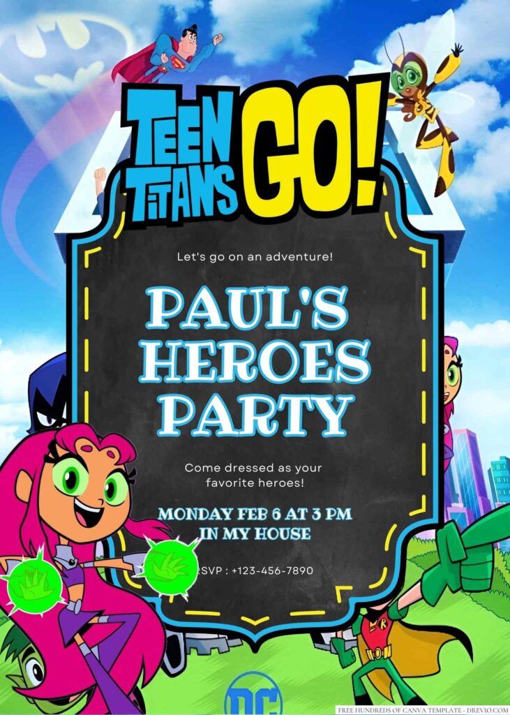 Free Editable Teen Titans Go! Birthday Invitation