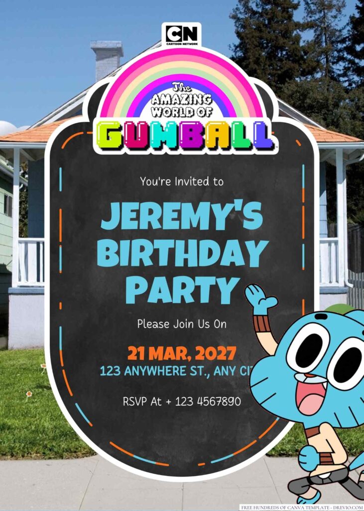 Free Editable The Amazing World of Gumball Birthday Invitation