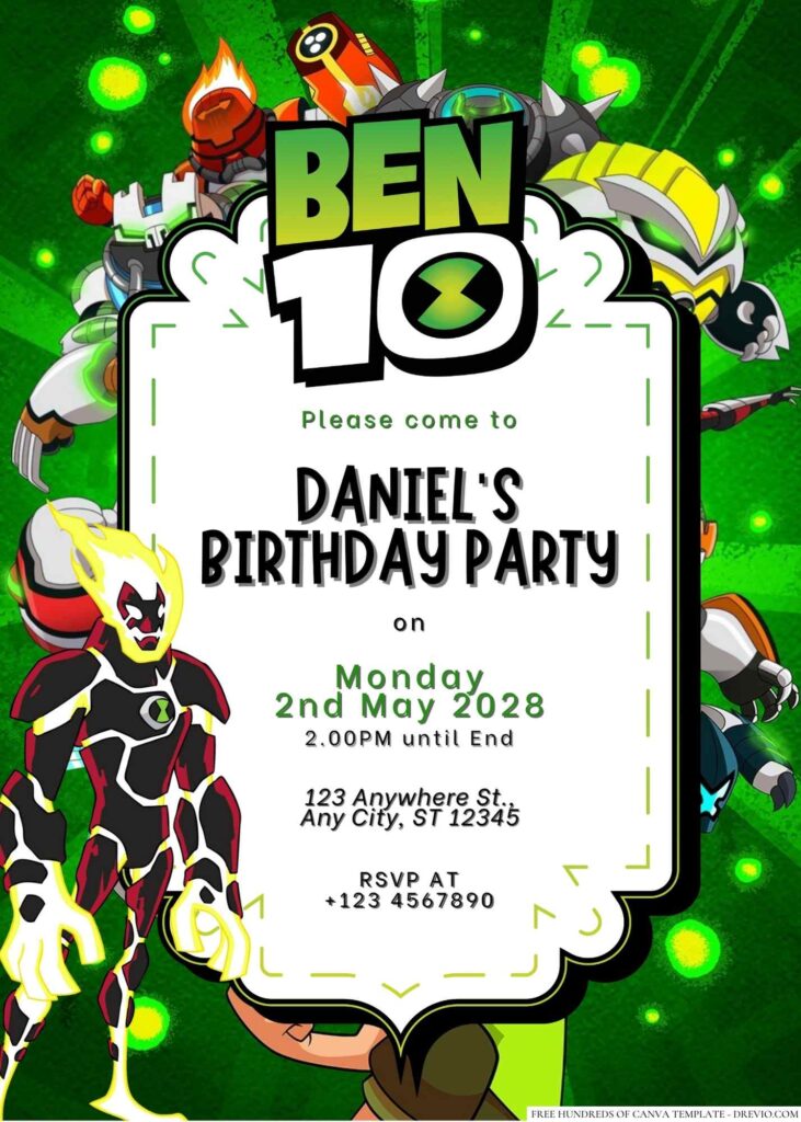 Free Editable Ben 10 Birthday Invitation