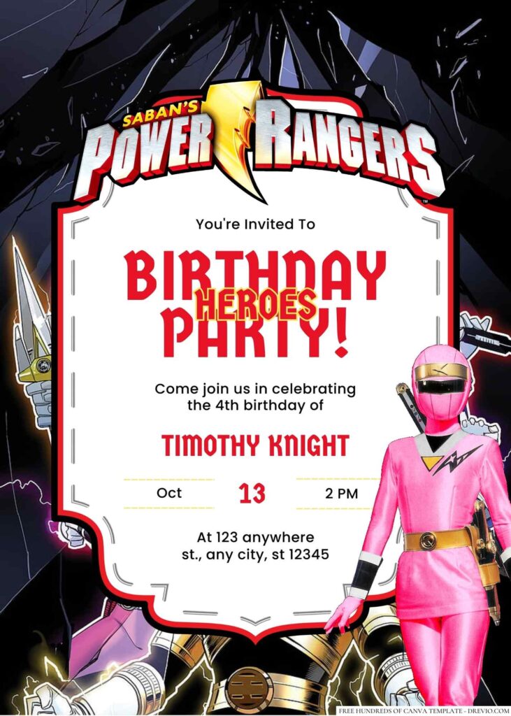 Free Editable Power Rangers Birthday Invitation