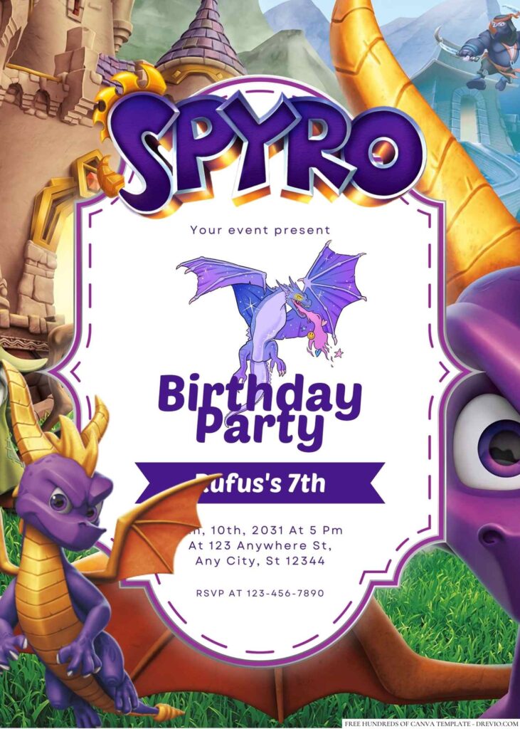 Free Editable Spyro the Dragon Birthday Invitation