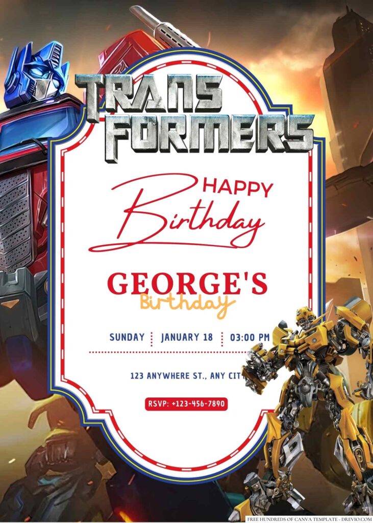 Free Editable Transformers Birthday Invitation