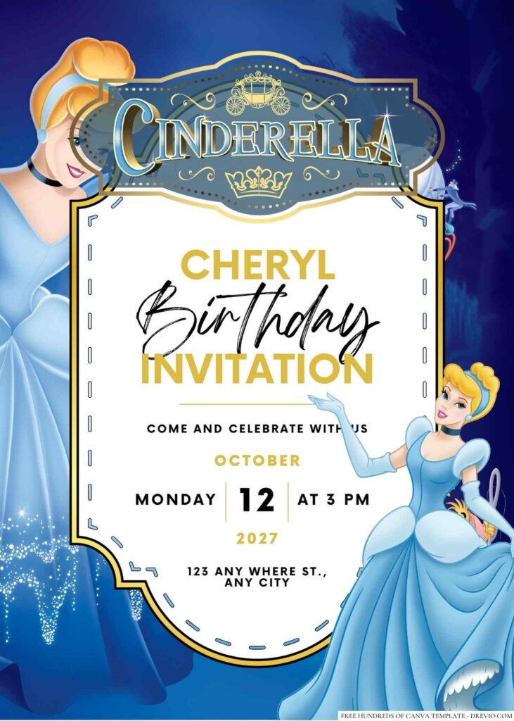 Free Editable Cinderella Birthday Invitation