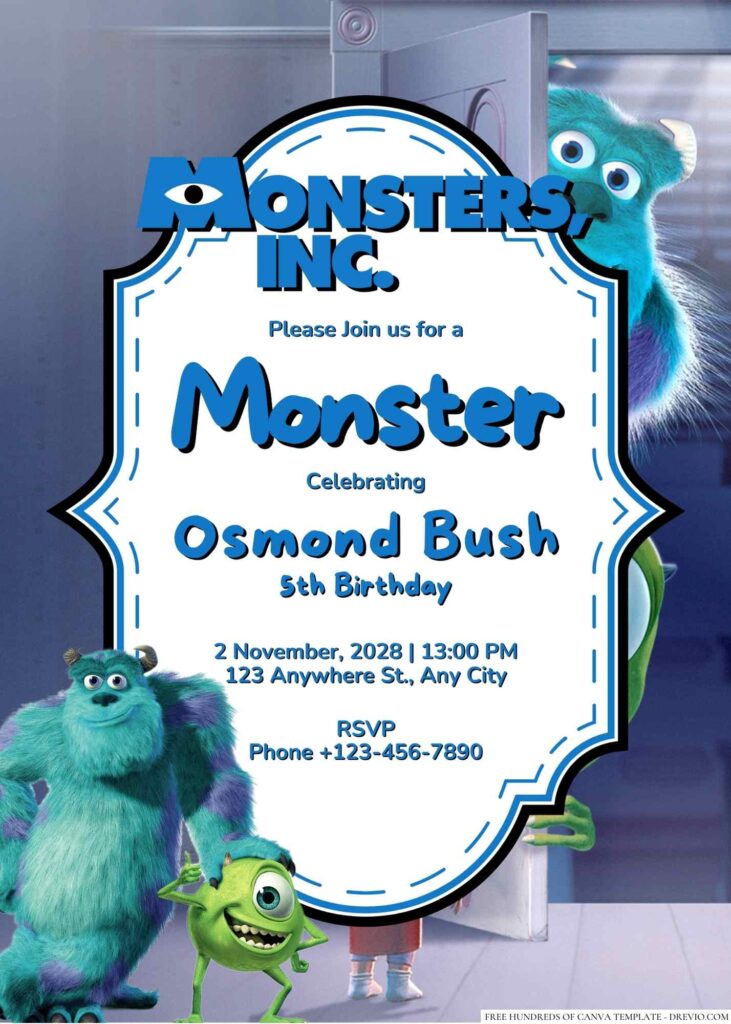 Free Editable Monsters, Inc. Birthday Invitation