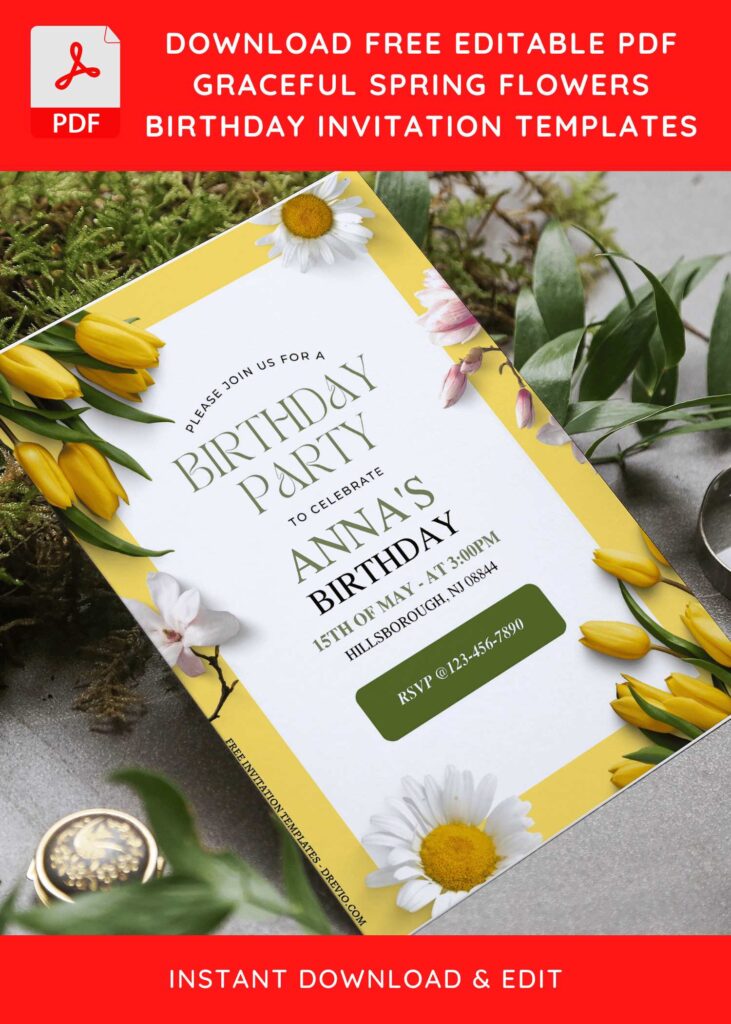 (Free Editable PDF) Romantic Spring Birthday Invitation Templates
