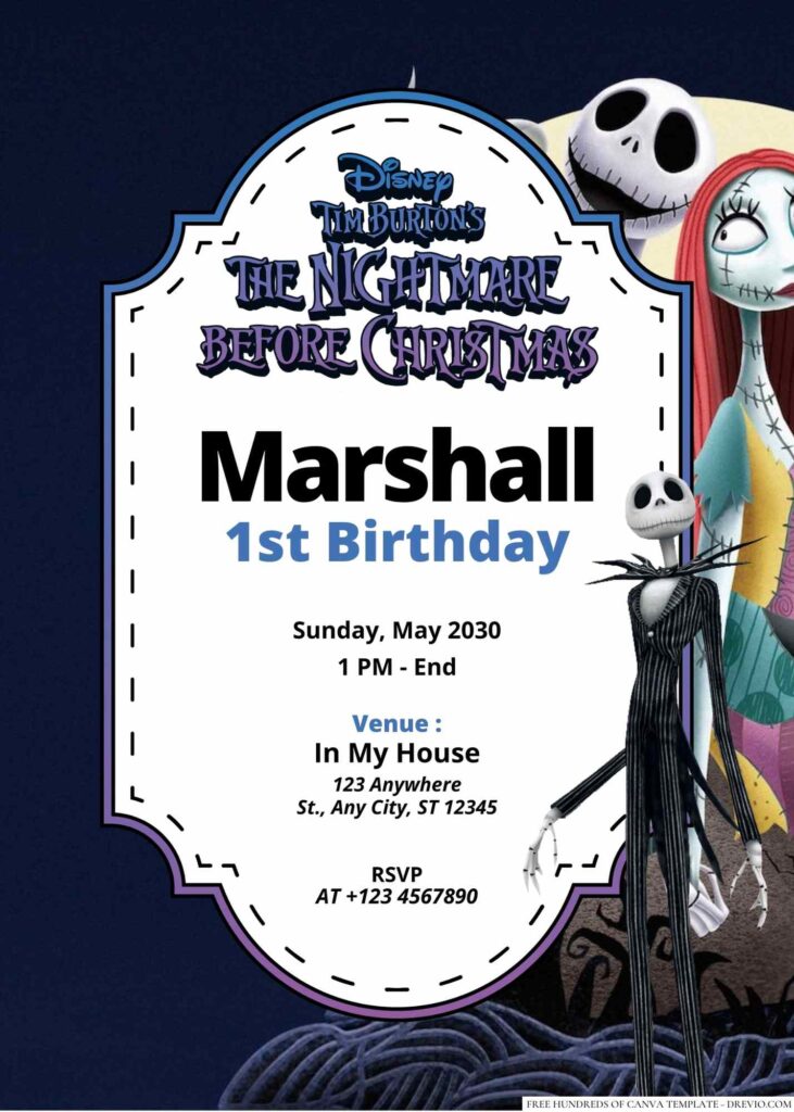 Free Editable The Nightmare Before Christmas Birthday Invitation
