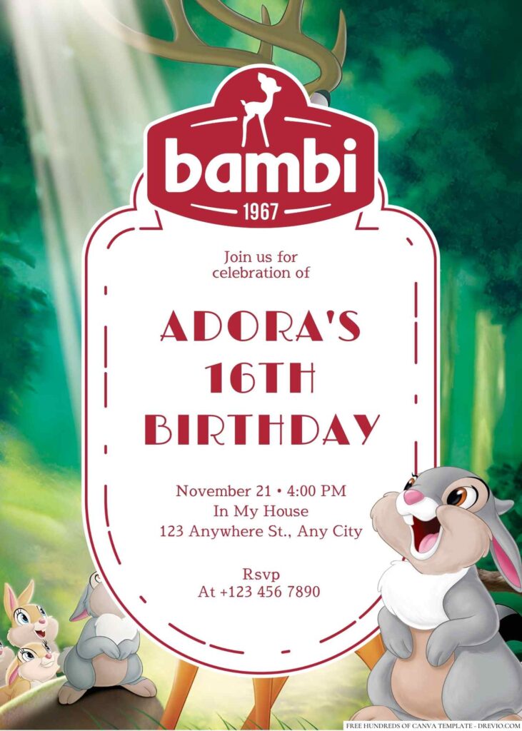Free Editable Bambi Birthday Invitation