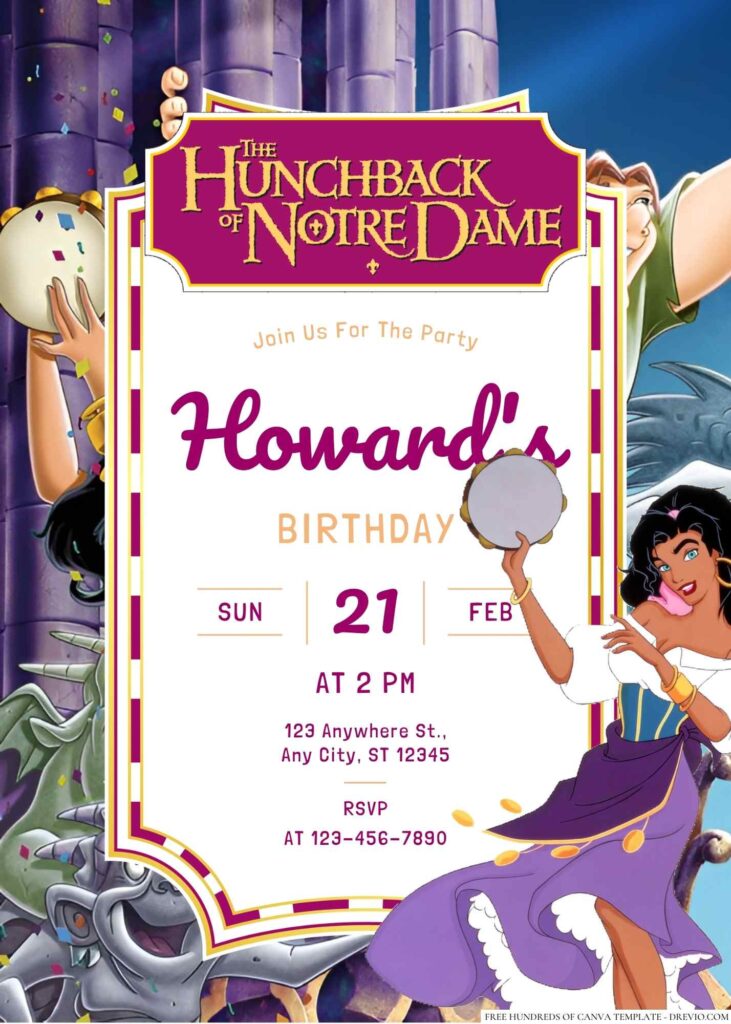 Free Editable The Hunchback of Notre Dame Birthday Invitation