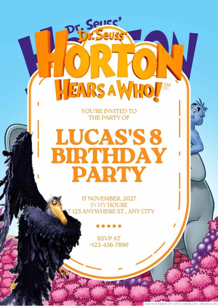 Free Editable Horton Hears a Who! Birthday Invitation