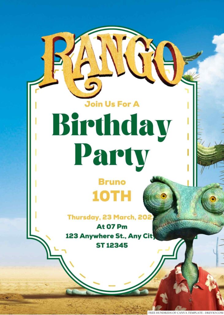 Free Editable Rango Birthday Invitation