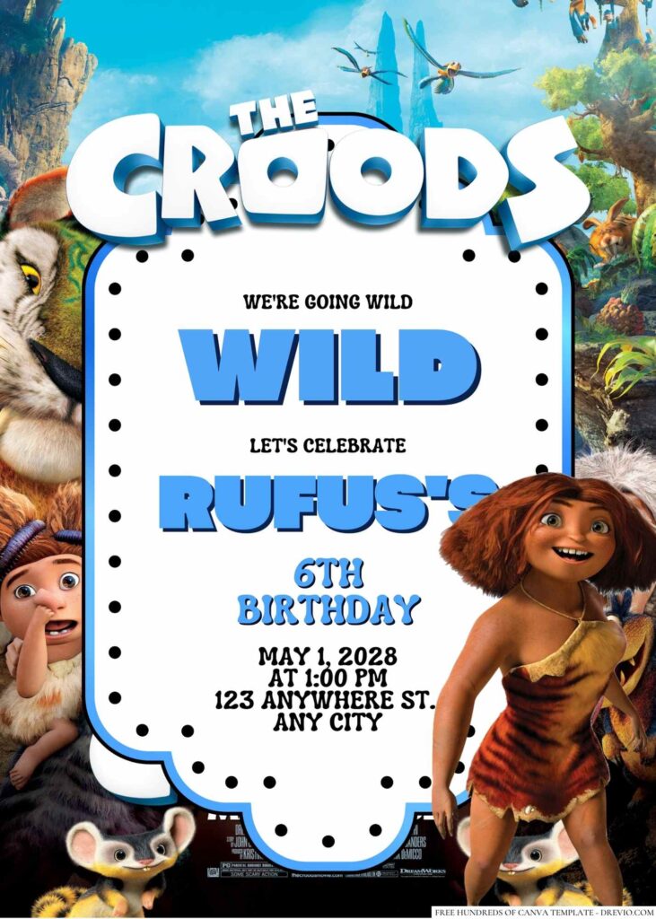 Free Editable The Croods Birthday Invitation