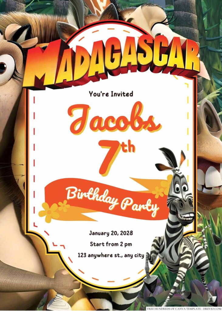 Free Editable Madagascar Birthday Invitation