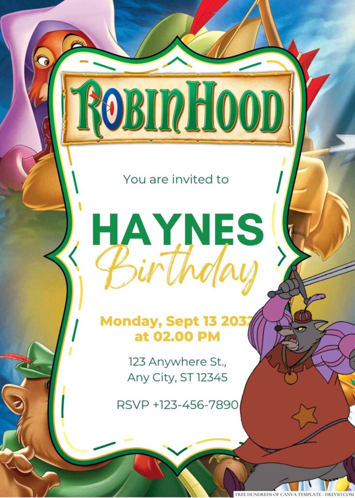 Free Editable Robin Hood Birthday Invitation