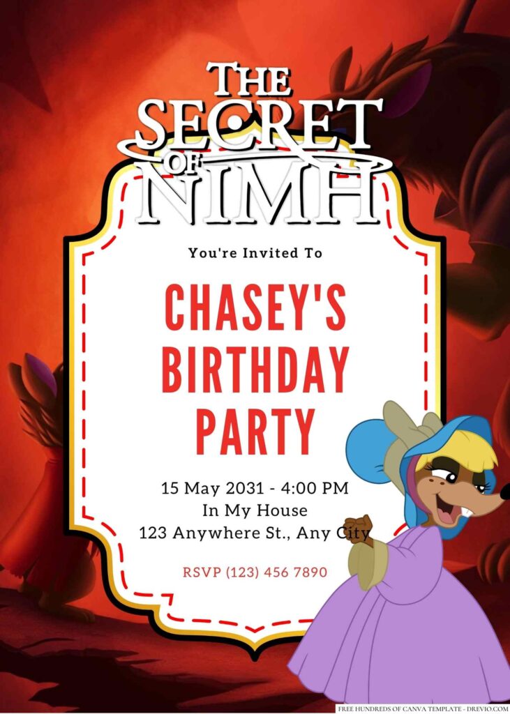 Free Editable The Secret of NIMH Birthday Invitation