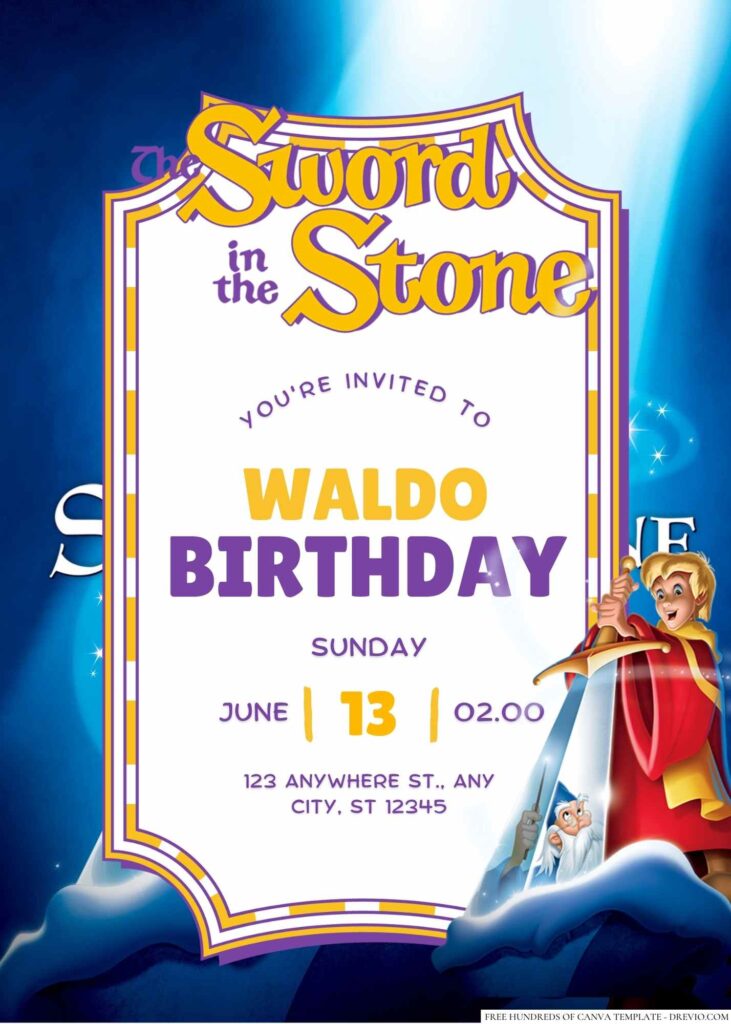 Free Editable The Sword in the Stone Birthday Invitation