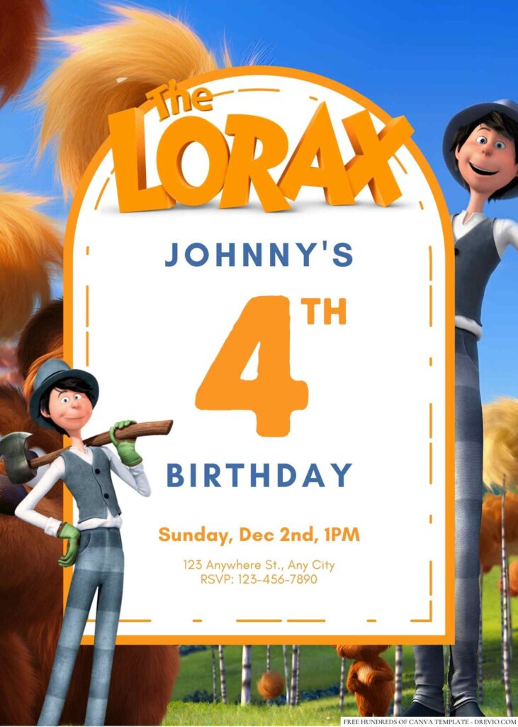 Free Editable The Lorax Birthday Invitation
