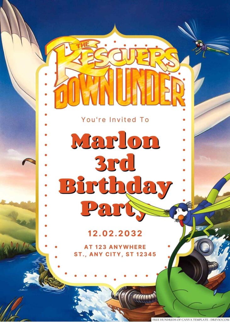 Free Editable The Rescuers Down Under Birthday Invitatio