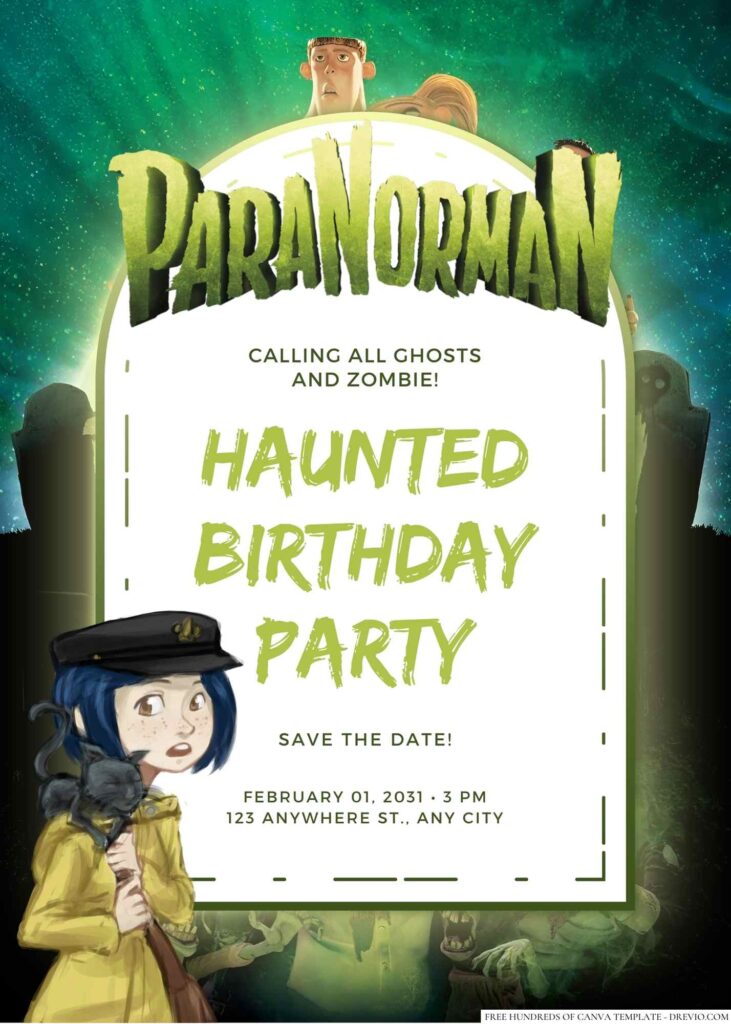 Free Editable ParaNorman Movie Birthday Invitation