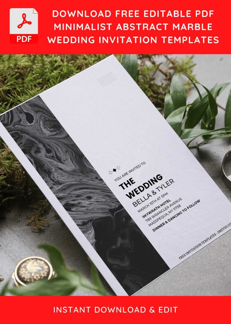 (Free Editable PDF) Refined Beauty Abstract Marble Wedding Invitation Templates