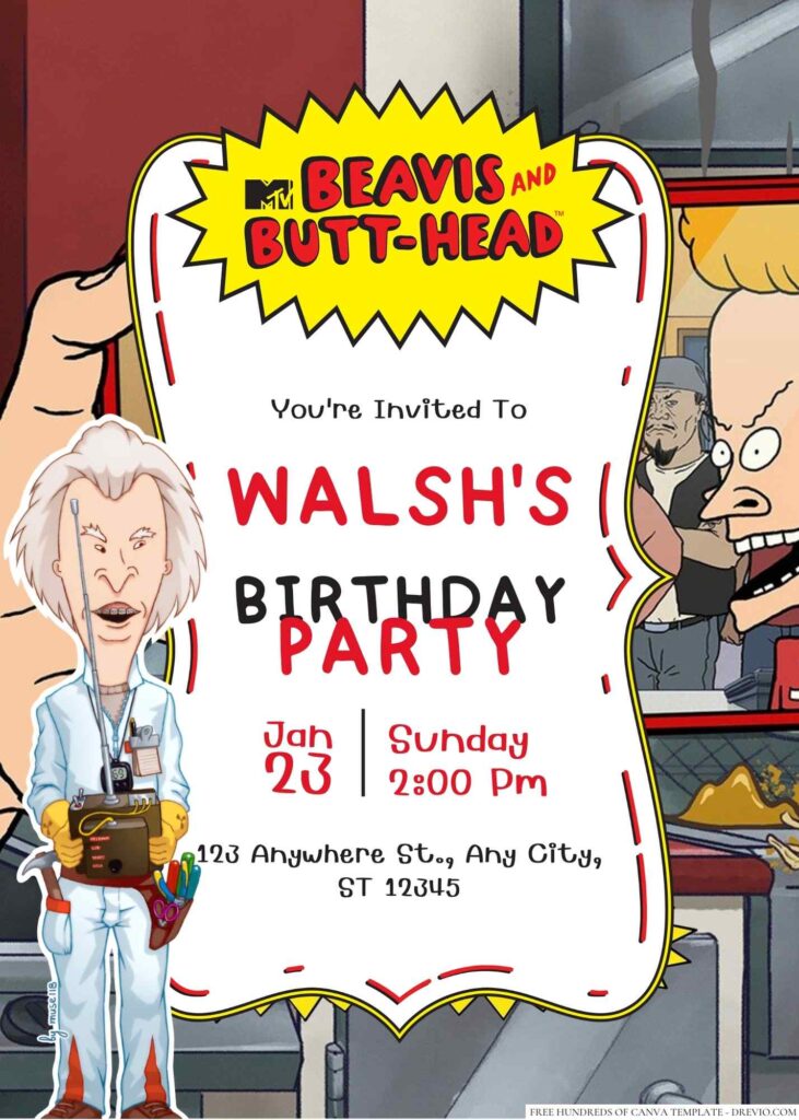 Free Editable Beavis & Butt-Head Birthday Invitation
