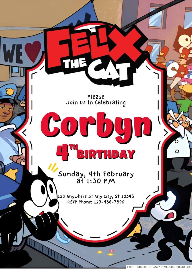 Free Editable Felix the Cat Birthday Invitation