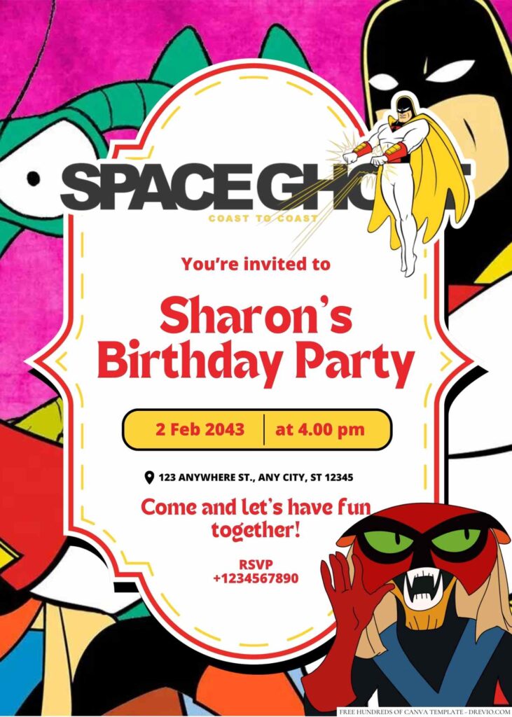 Free Editable Space Ghost (Coast to Coast) Birthday Invitation
