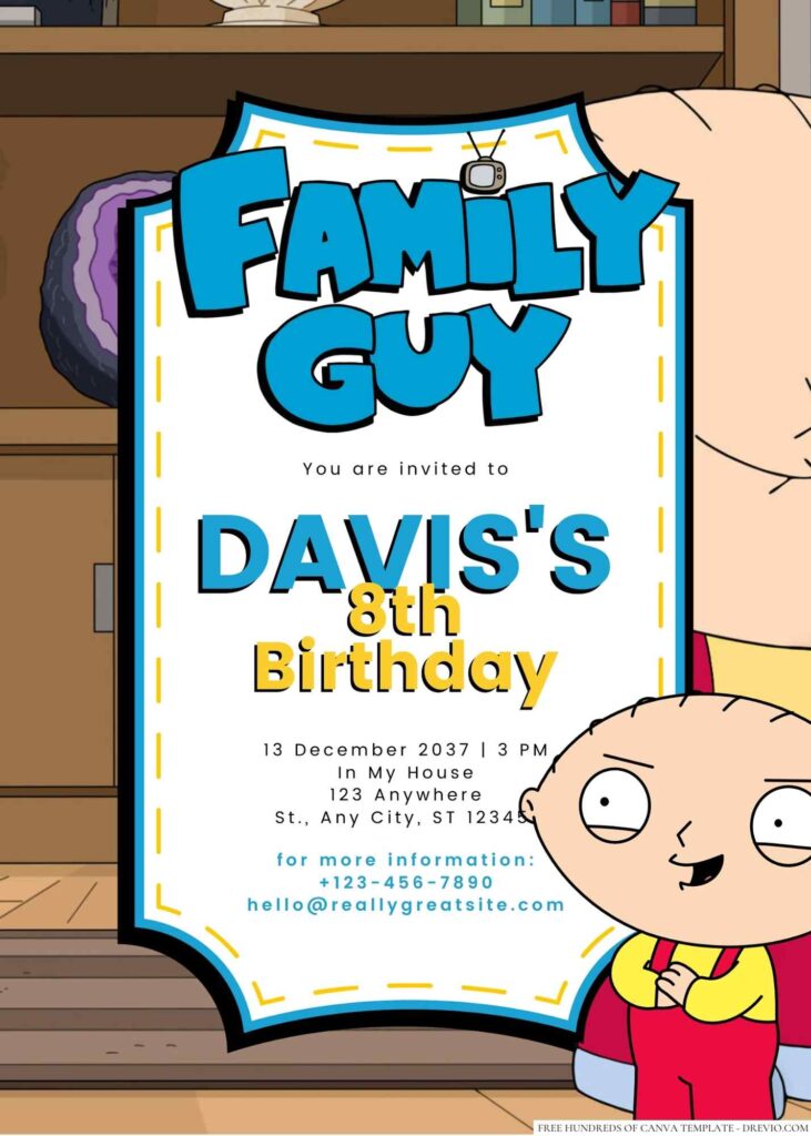 Free Editable Stewie Griffin (Family Guy) Birthday Invitation