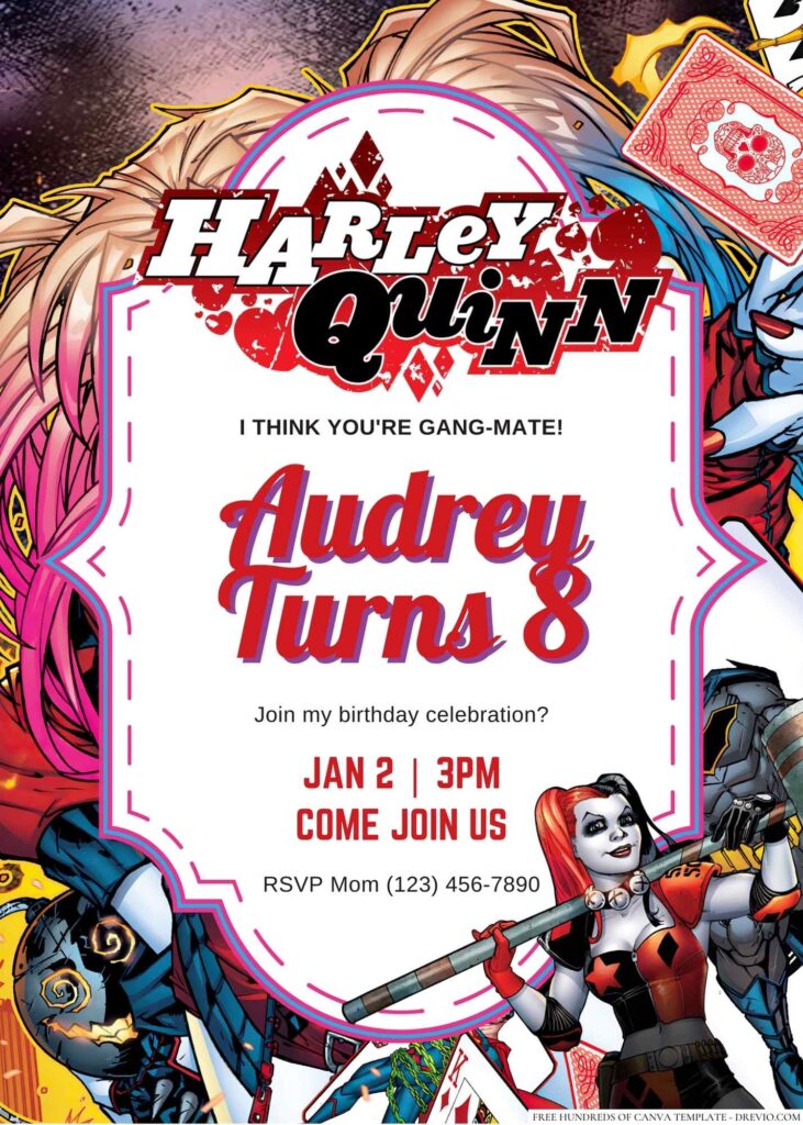Free Editable Harley Quinn Birthday Invitation