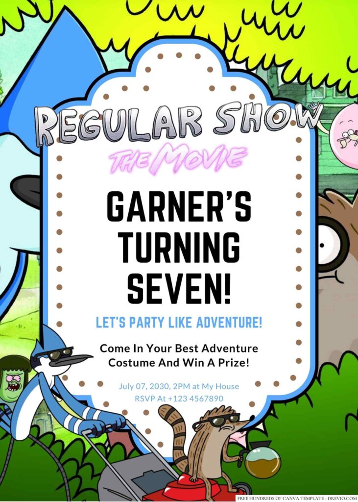 Free Editable Mordecai and Rigby (Regular Show) Birthday Invitation