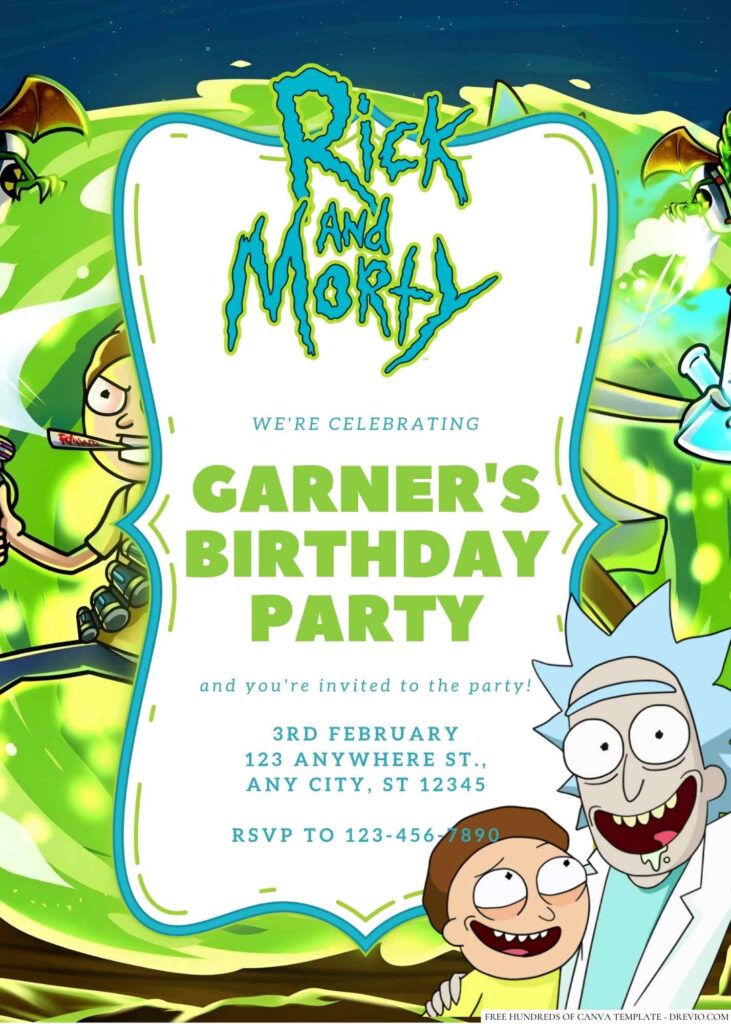 Free Editable Rick and Morty Birthday Invitation