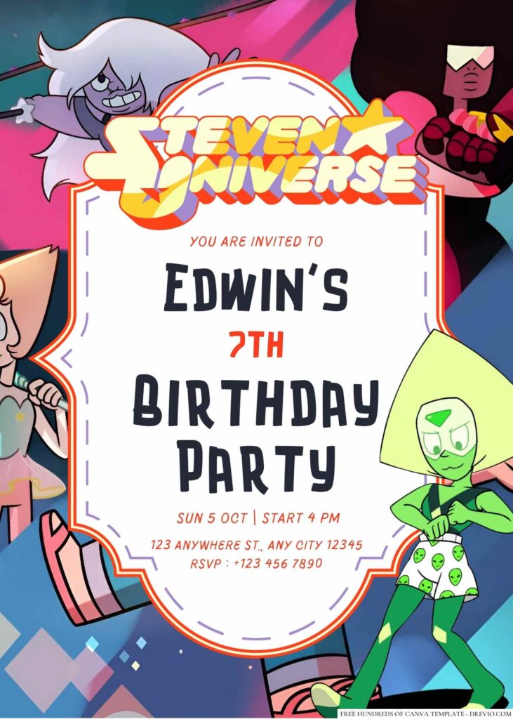Free Editable Steven Universe Birthday Invitation