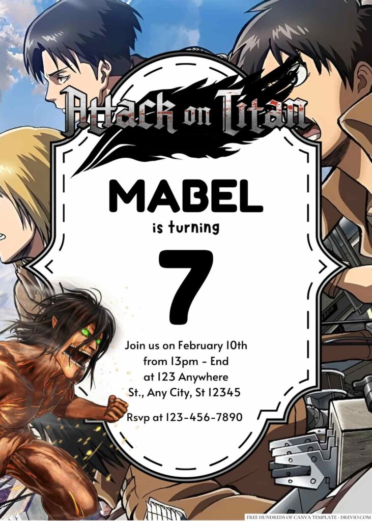 Free Editable Attack on Titan Birthday Invitation