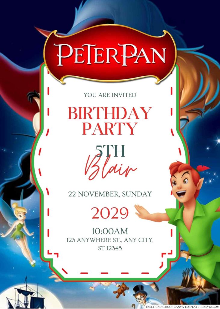Free Editable Peter Pan Birthday invitation