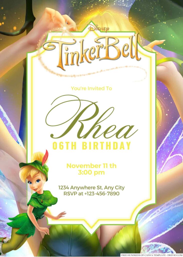 Free Editable Tinker Bell Birthday invitation