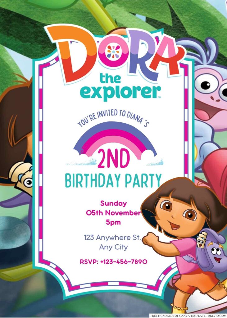 Free Editable Dora the Explorer Birthday Invitation