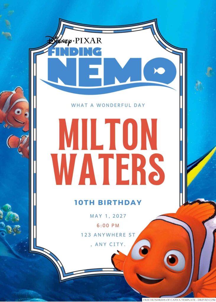Free Editable Finding Nemo Birthday Invitation