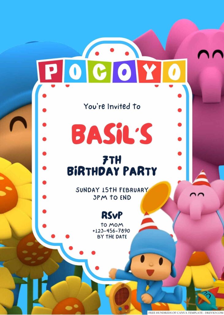 Free Editable Pocoyo Birthday Invitation