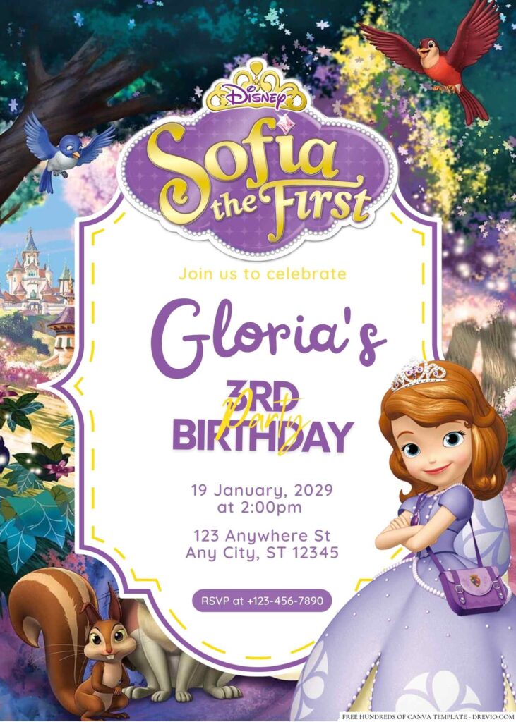 Free Editable Sofia the First Birthday Invitation