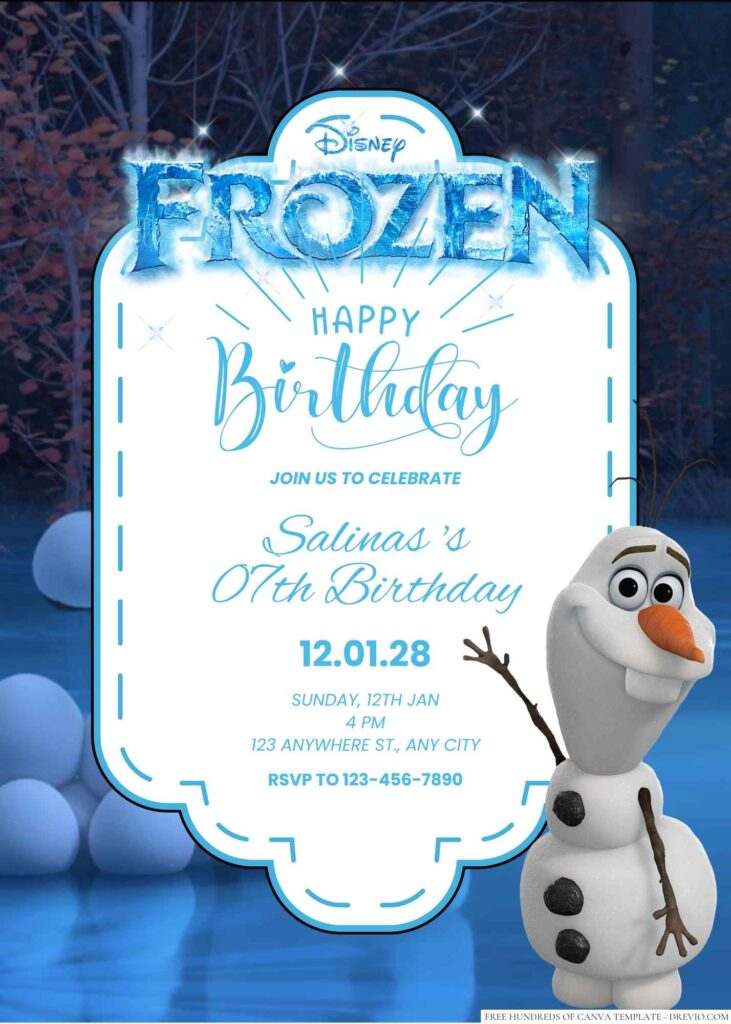 Free Editable Olaf Frozen Birthday Invitation