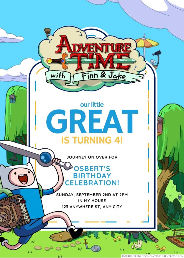 Free Editable Adventure Time Birthday Invitation