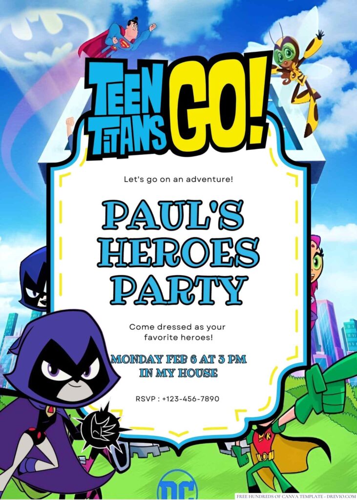 Free Editable Teen Titans Go! Birthday Invitation