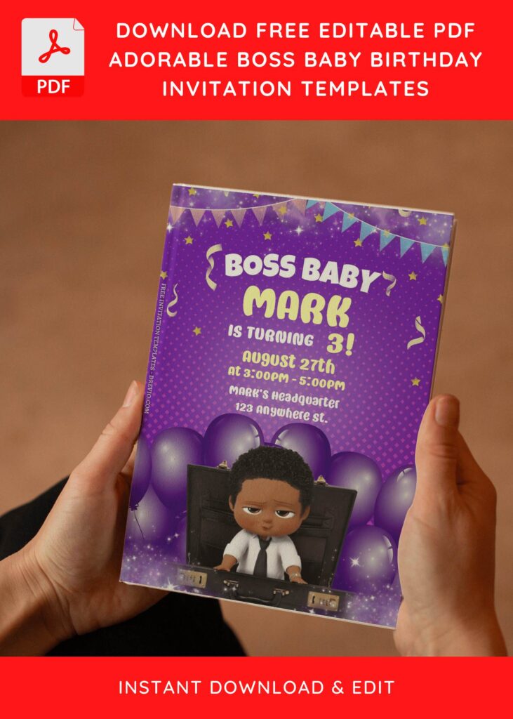 (Free Editable PDF) Playful Boss Baby Birthday Invitation Templates E