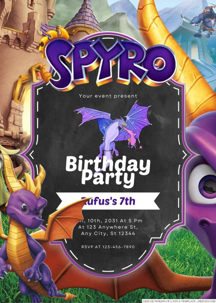 Free Editable Spyro the Dragon Birthday Invitation