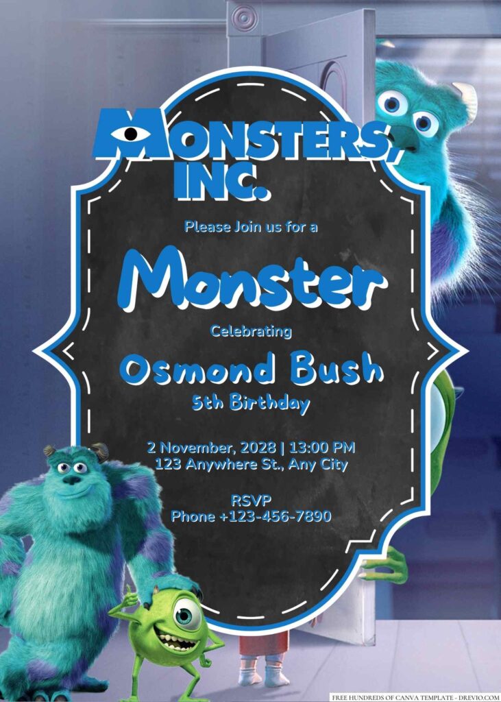 Free Editable Monsters, Inc. Birthday Invitation