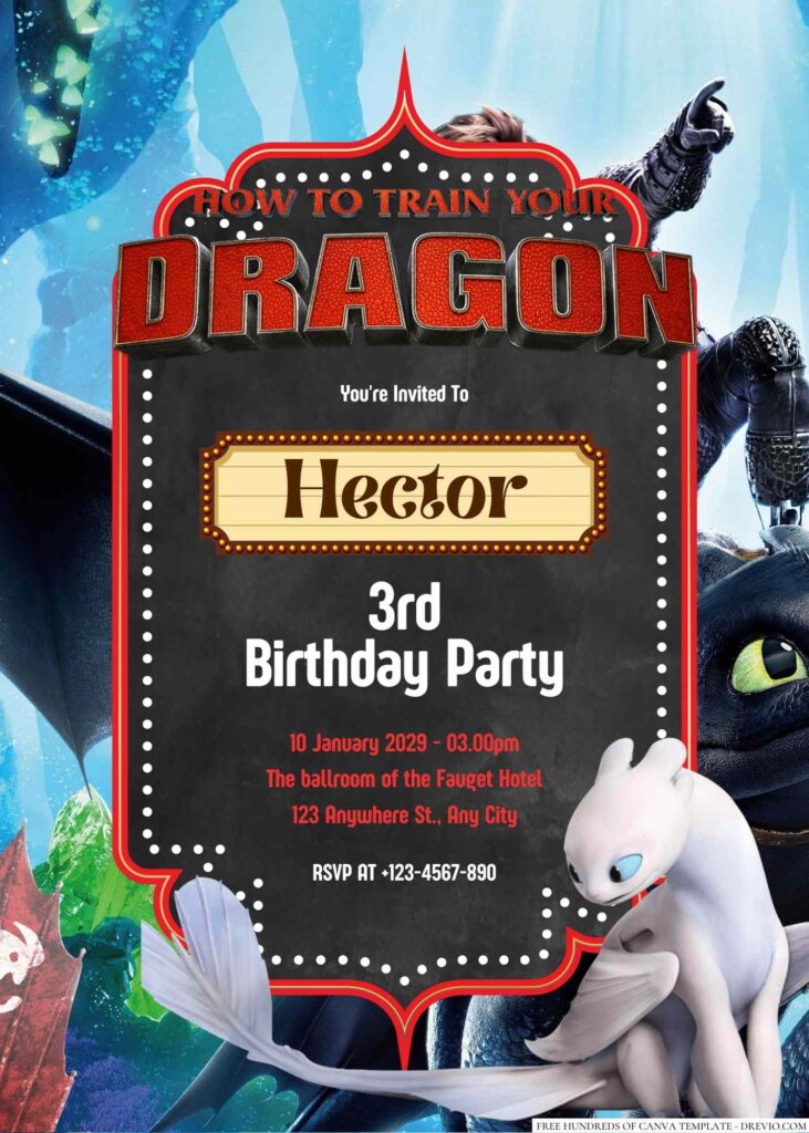 Free Editable How to Train Your Dragon Birthday Invitation