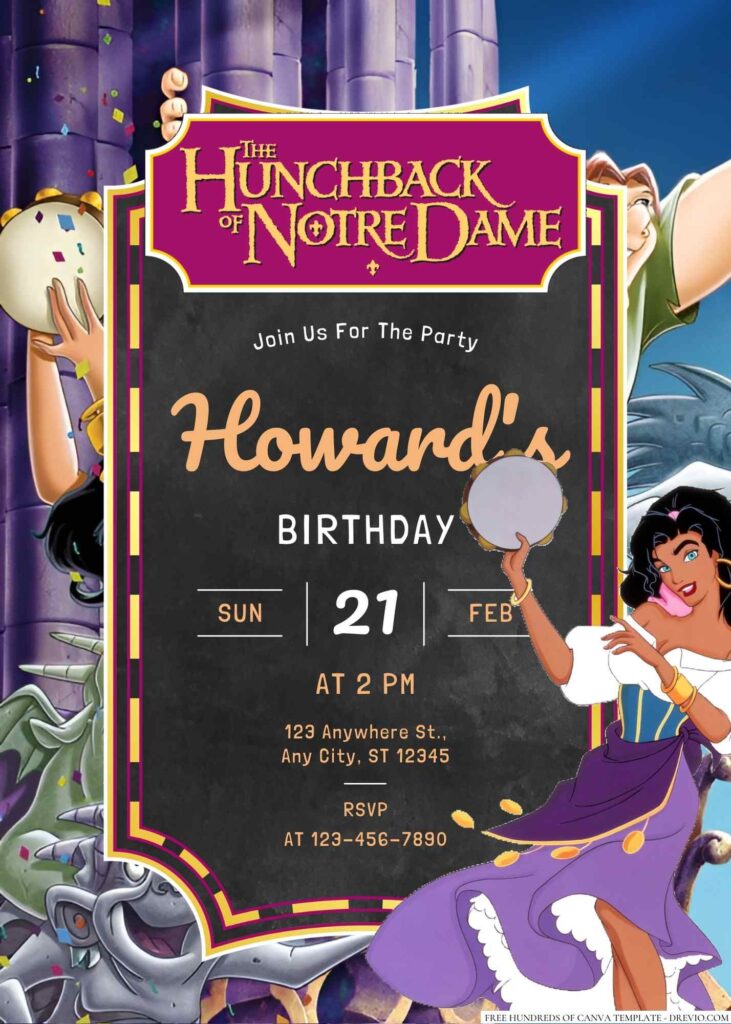 Free Editable The Hunchback of Notre Dame Birthday Invitation